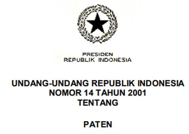 UNDANG-UNDANG REPUBLIK INDONESIA NOMOR 14 TAHUN 2001 TENTANG PATEN